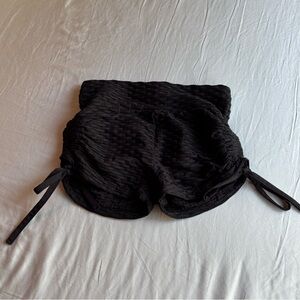 Black Textured Shorts with Side Ties